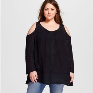 Black Ava and Viv embroidered cold shoulder top.